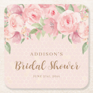 Waterverf Floral Blush Pink Gold Vrijgezellenfeest Kartonnen Onderzetters