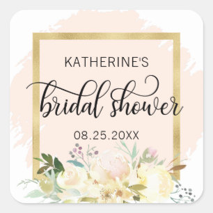 Waterverf Floral Blush Pink Gold Vrijgezellenfeest Vierkante Sticker