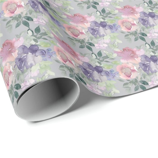 Waterverf Floral Blush Pink Lavender Paars Cadeaupapier (Rol Hoek)