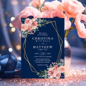 Waterverf Floral Blush Pink Navy Blue Wedding Kaart