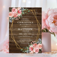 Waterverf Floral Blush Pink Rustic Gold Wedding
