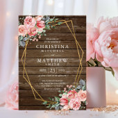 Waterverf Floral Blush Pink Rustic Gold Wedding Kaart
