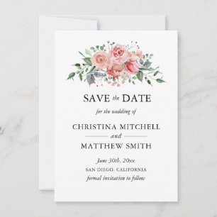Waterverf Floral Blush Pink Wreath Save the Date