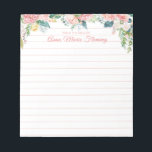 Waterverf Floral Blush roze roze script gelijnd Notitieblok<br><div class="desc">De mooie waterverf gooit roze roze roze roze en witte vloerbedekking grenzen een gevoerd notitieblok dat met VAN DE DESK VAN en de jouw naam in een elegante doopvont van het kalligrafiemanuscript wordt gepersonaliseerd dat gemakkelijk kan worden veranderd om uw stijl aan te passen. Neem contact op met de ontwerper...</div>