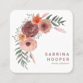 Waterverf Floral Blush Rust Corners Vierkante Visitekaartje (Voorkant)