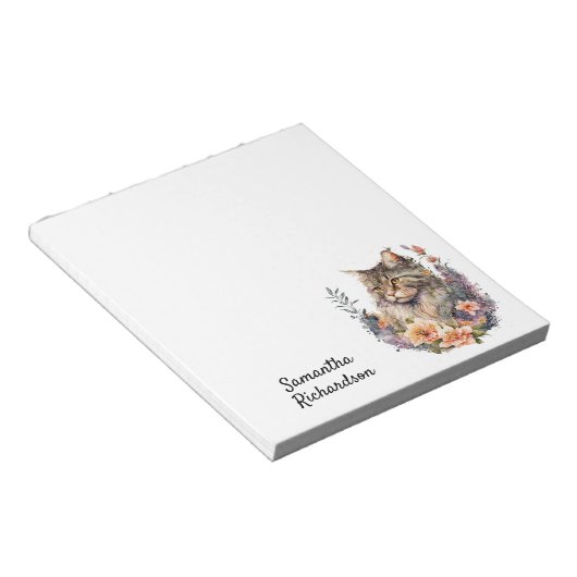 Waterverf Floral Boho Cat Notitieblok (Schuin)