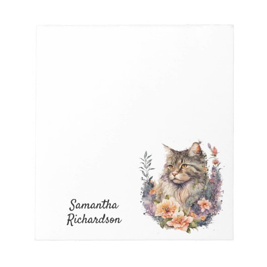 Waterverf Floral Boho Cat Notitieblok (Voorkant)
