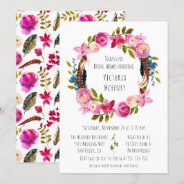 Waterverf Floral Boho Chic Krans Vrijgezellenfeest Kaart