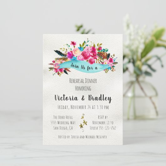 Waterverf Floral Boho Chic repetitie diner Kaart (Staand voorkant)