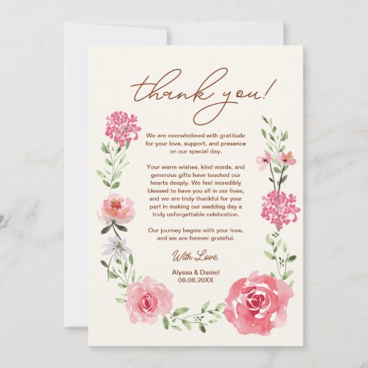 Waterverf Floral Boho foto bruiloft Bedankkaart (Voorkant)