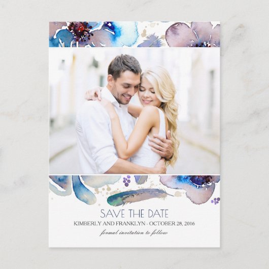 Waterverf Floral Boho Foto Sla de datum op Aankondigingskaart (Voorkant)