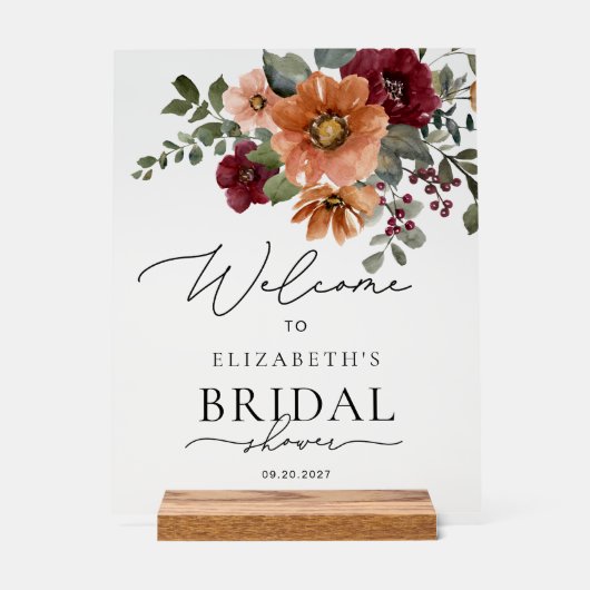 Waterverf Floral Boho Herfst Vrijgezellenfeest Wel Acryl Bord (Voorkant)