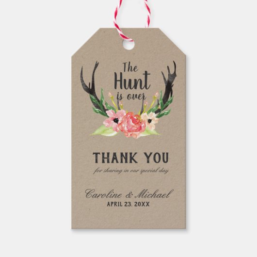 Waterverf Floral Boho Hunt is over het huwelijk Cadeaulabel (Voorkant)