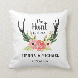 Waterverf Floral Boho Hunt is over het huwelijk Kussen