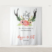 Waterverf Floral Boho Hunt is over het huwelijk Wandkleed (Voorkant)