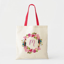 Waterverf floral boho met geschenk Monogram tas