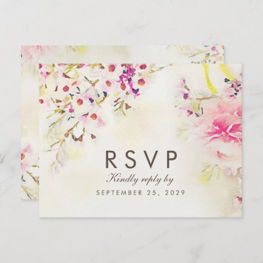 Waterverf Floral Boho Music Select RSVP Briefkaart (Voorkant / Achterkant)