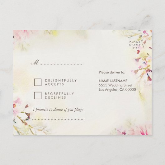 Waterverf Floral Boho Music Select RSVP Briefkaart (Achterkant)