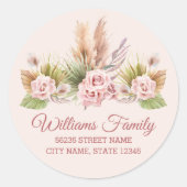waterverf floral boho pampas gras address label (Voorkant)