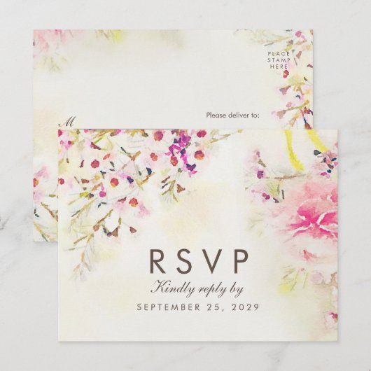 Waterverf Floral Boho Response RSVP Briefkaart (Voorkant / Achterkant)