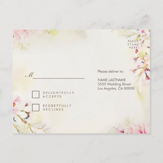 Waterverf Floral Boho Response RSVP Briefkaart (Achterkant)