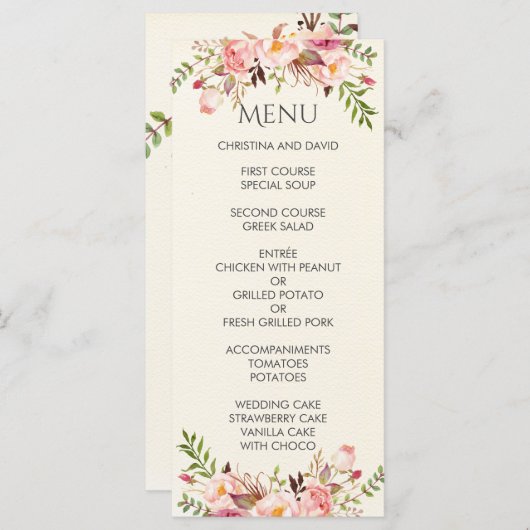 Waterverf Floral Boho Romantisch Modern Huwelijk Menu (Voorkant / Achterkant)