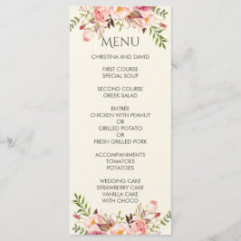 Waterverf Floral Boho Romantisch Modern Huwelijk Menu