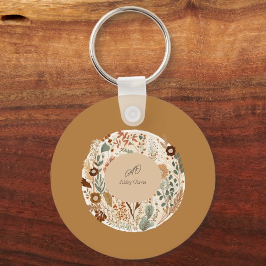 Waterverf floral boho simpel sleutelhanger (Achterkant)
