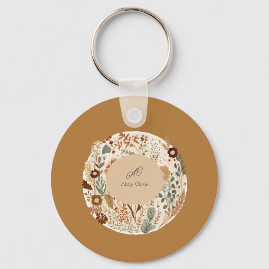 Waterverf floral boho simpel sleutelhanger (Achterkant)