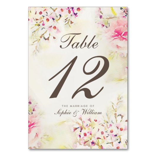 Waterverf Floral Boho  Tafelnummer Kaart (Voorkant)