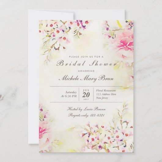 Waterverf Floral Boho Vrijgezellenfeest Invite Kaart (Voorkant)