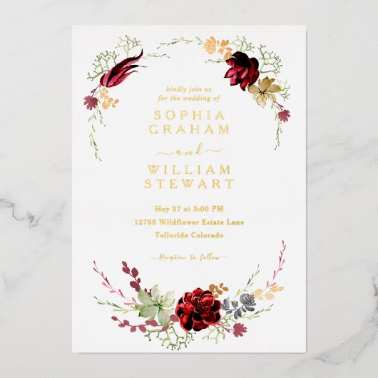 Waterverf Floral Boho Wedding Folie Uitnodiging (Voorkant)