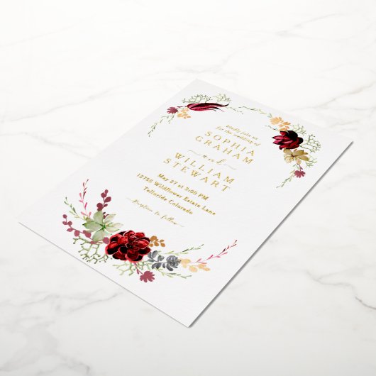 Waterverf Floral Boho Wedding Folie Uitnodiging (Gedraaid)