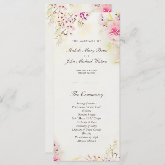 Waterverf Floral Boho Wedding Program Rack Kaarten (Voorkant / Achterkant)