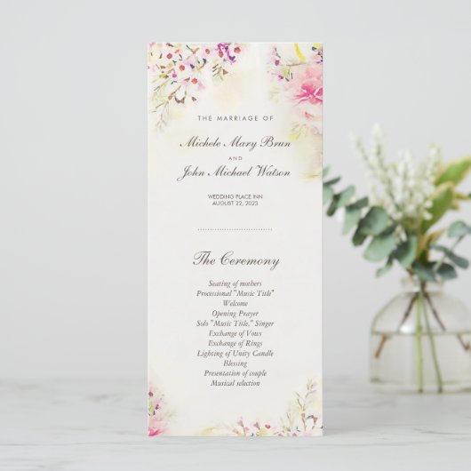Waterverf Floral Boho Wedding Program Rack Kaarten (Staand voorkant)