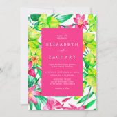 Waterverf Floral Bold Pink Wedding Kaart (Voorkant)