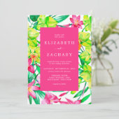 Waterverf Floral Bold Pink Wedding Kaart (Staand voorkant)