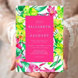 Waterverf Floral Bold Pink Wedding Kaart