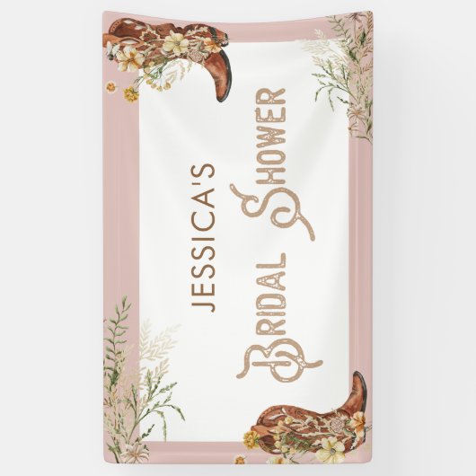 Waterverf Floral Boots & Bubble Vrijgezellenfeest Spandoek (Verticaal)