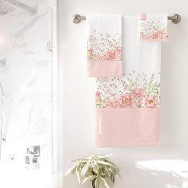 Waterverf Floral Border Monogram Bad Handdoek