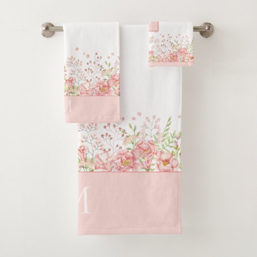 Waterverf Floral Border Monogram Bad Handdoek (Insitu)