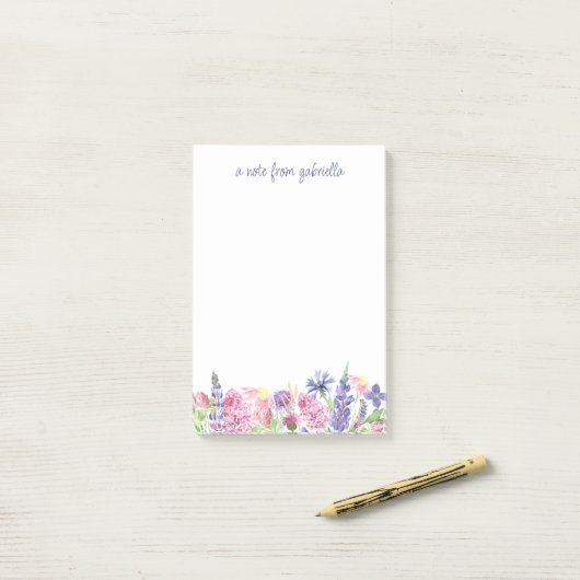 Waterverf Floral Border Personalized Post-it® Notes (Op bureau)