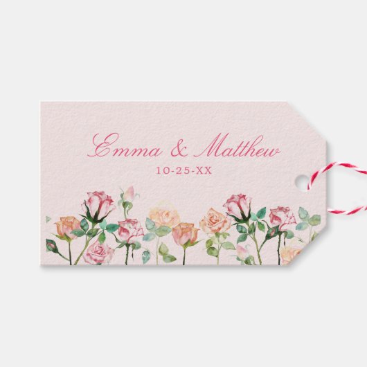 Waterverf Floral Border Wedding Hartelijk dank Cadeaulabel (Voorkant (Horizontaal))