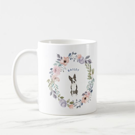  Waterverf Floral | Boston Terrier Dog Koffiemok (Links)
