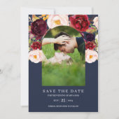Waterverf Floral Botanical Arch Photo Lijst Navy Save The Date (Voorkant)