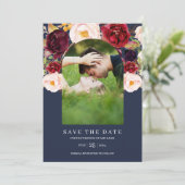Waterverf Floral Botanical Arch Photo Lijst Navy Save The Date (Staand voorkant)