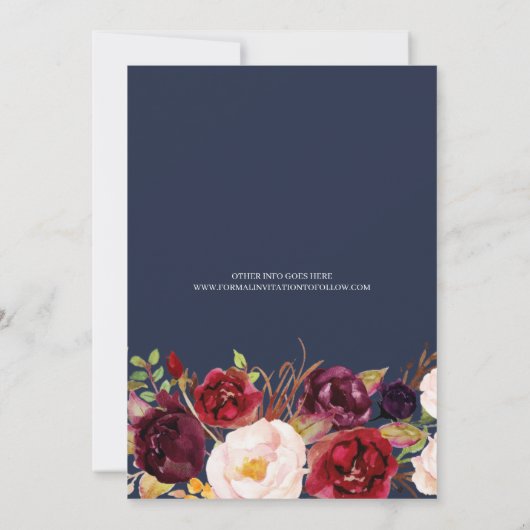Waterverf Floral Botanical Arch Photo Lijst Navy Save The Date (Achterkant)