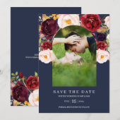 Waterverf Floral Botanical Arch Photo Lijst Navy Save The Date (Voorkant / Achterkant)