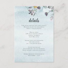 Waterverf Floral Botanical Dusty Blue Wedding Informatiekaartje