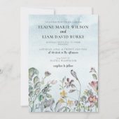 Waterverf Floral Botanical Dusty Blue Wedding Kaart (Voorkant)